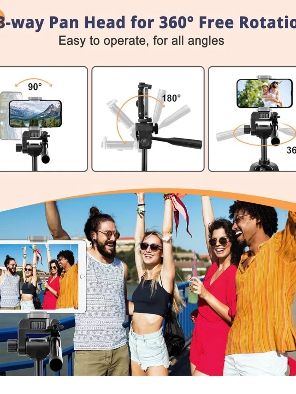 Universal Black Camera & Smartphone Tripod with Adjustable Mount